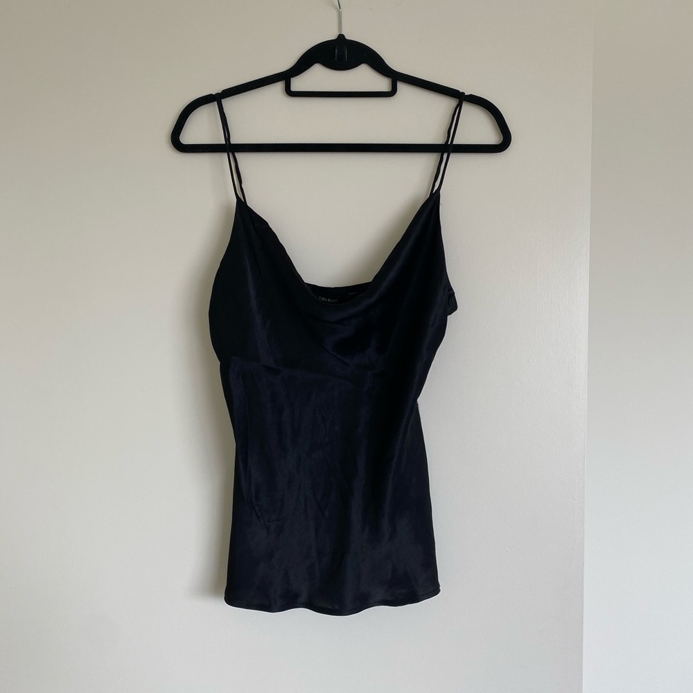 Zara silky satin effect black cowl neck cami
